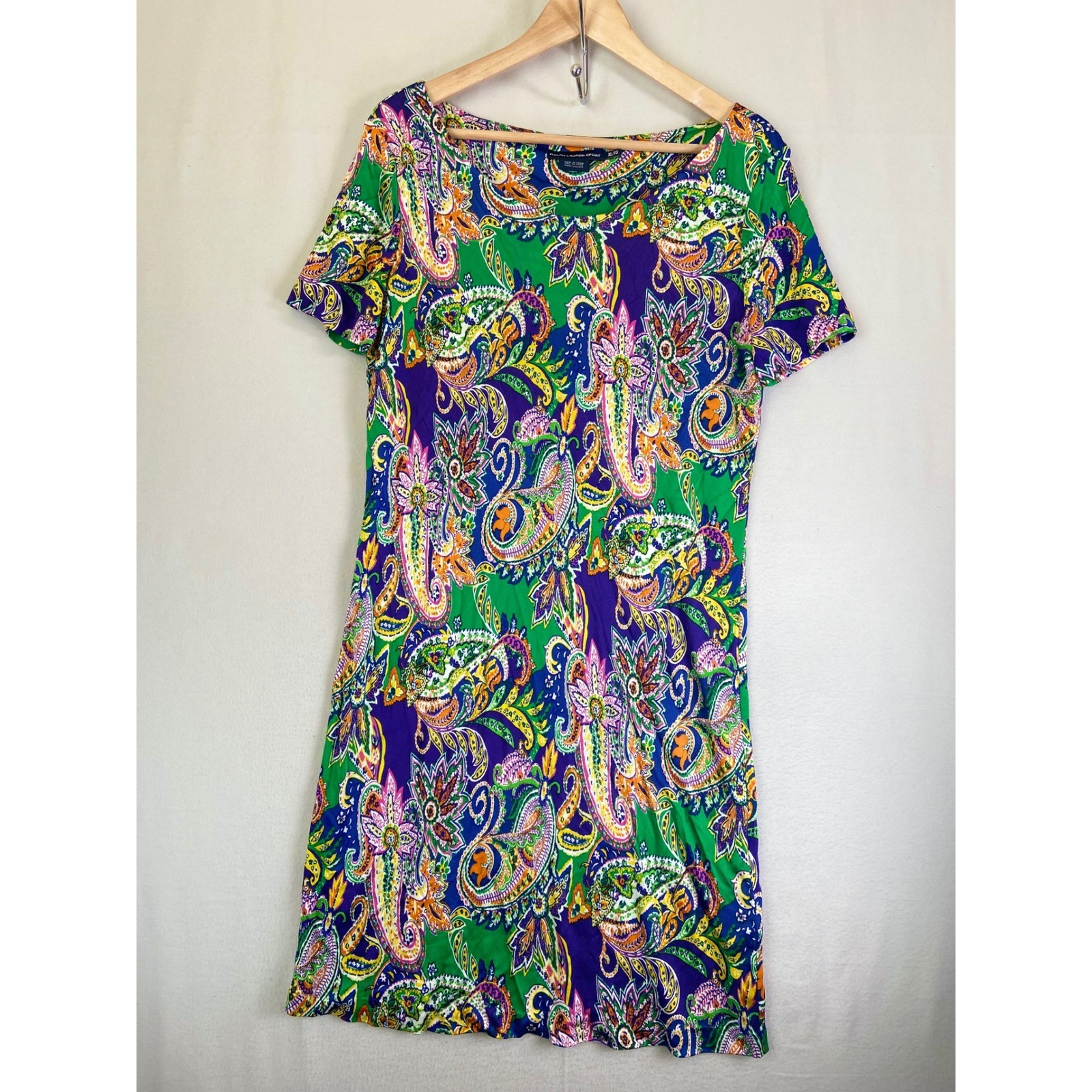 Ralph Lauren Sport Womens XL Paisley Shift Dress Multi Color Viscose Boat Neck