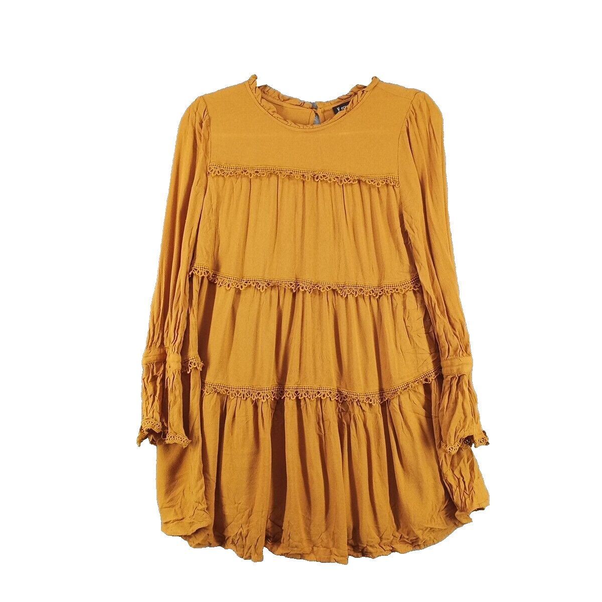 VERY J 100% Cotton Mini Tiered Dress SMALL (4-6) Women Mustard Woven Casual