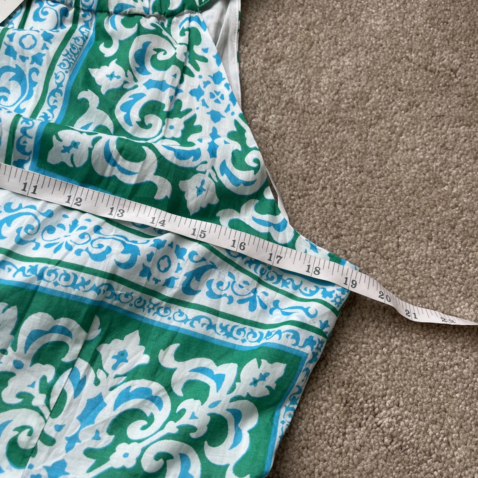 Talbots Maxi Dress 10P Green Blue Halter Medallion Fit Flare Preppy Resort Beach