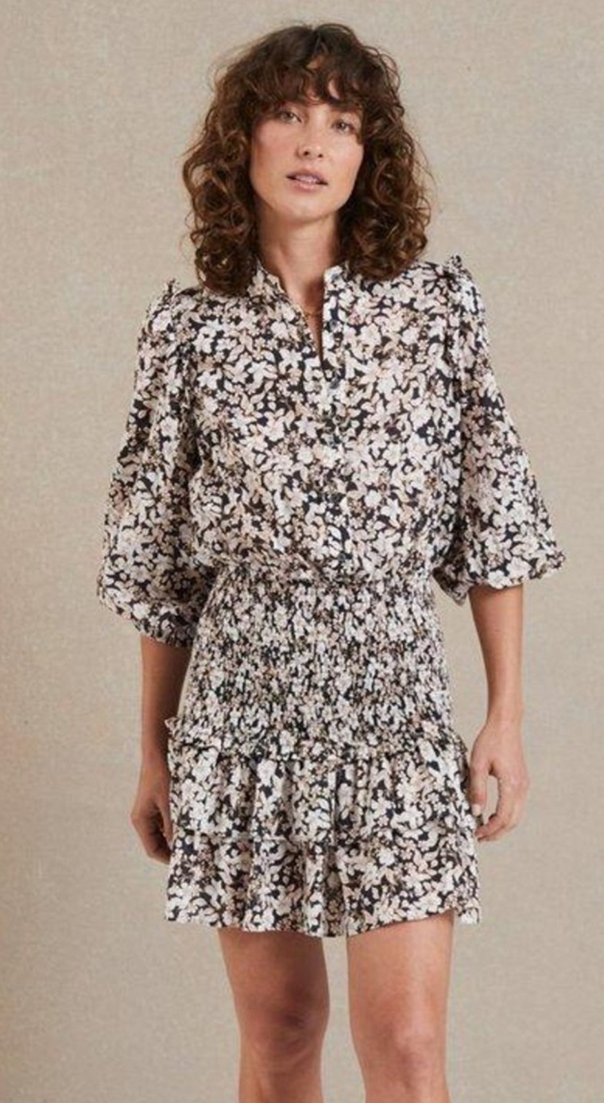 Bec & Bridge Forbidden Forest Smocked Mini Dress AU / UK 10 US 6 Cotton Ink Blue