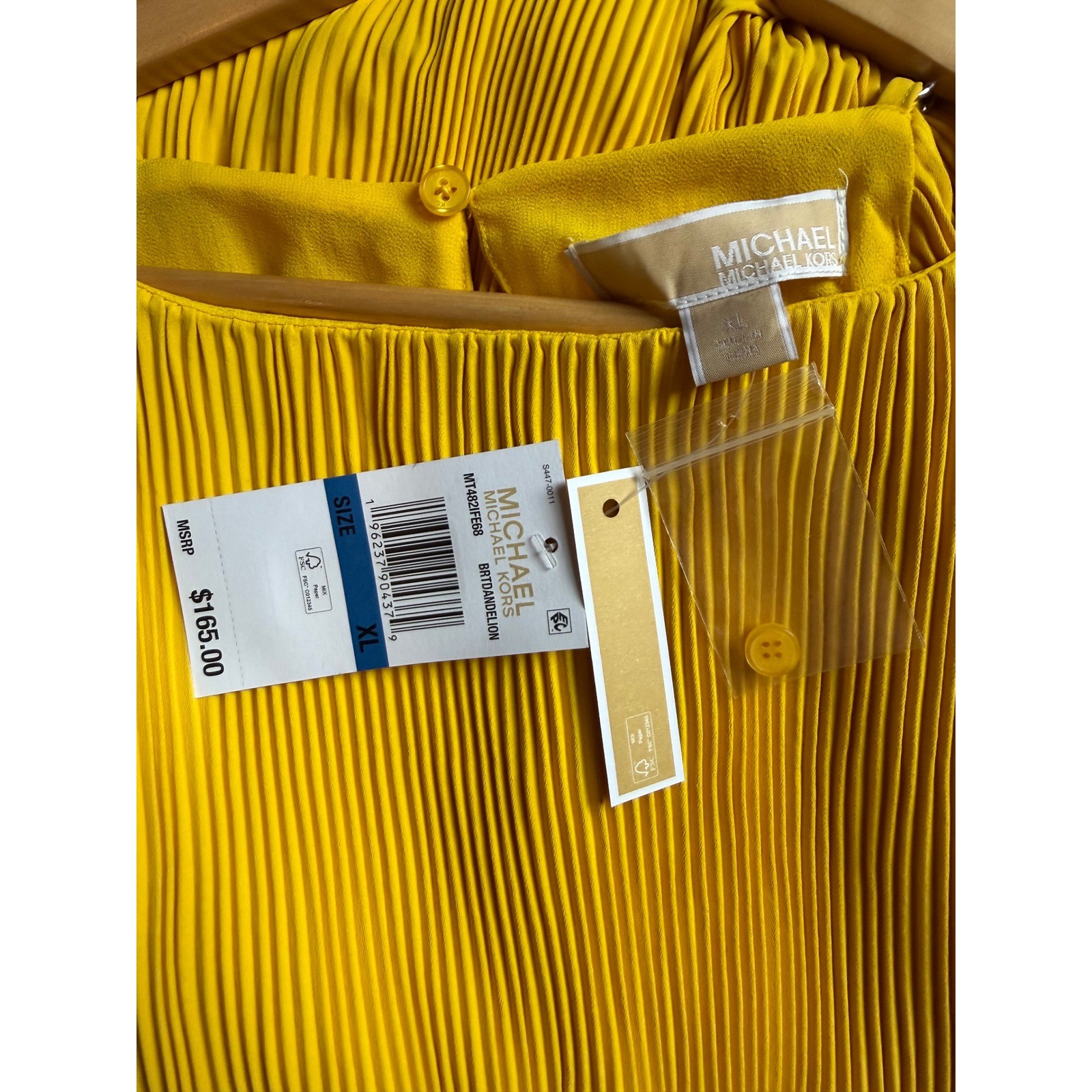 Michael Michael Kors Yellow Pleated Halter Dress MK Chain Link Mini XL NWT
