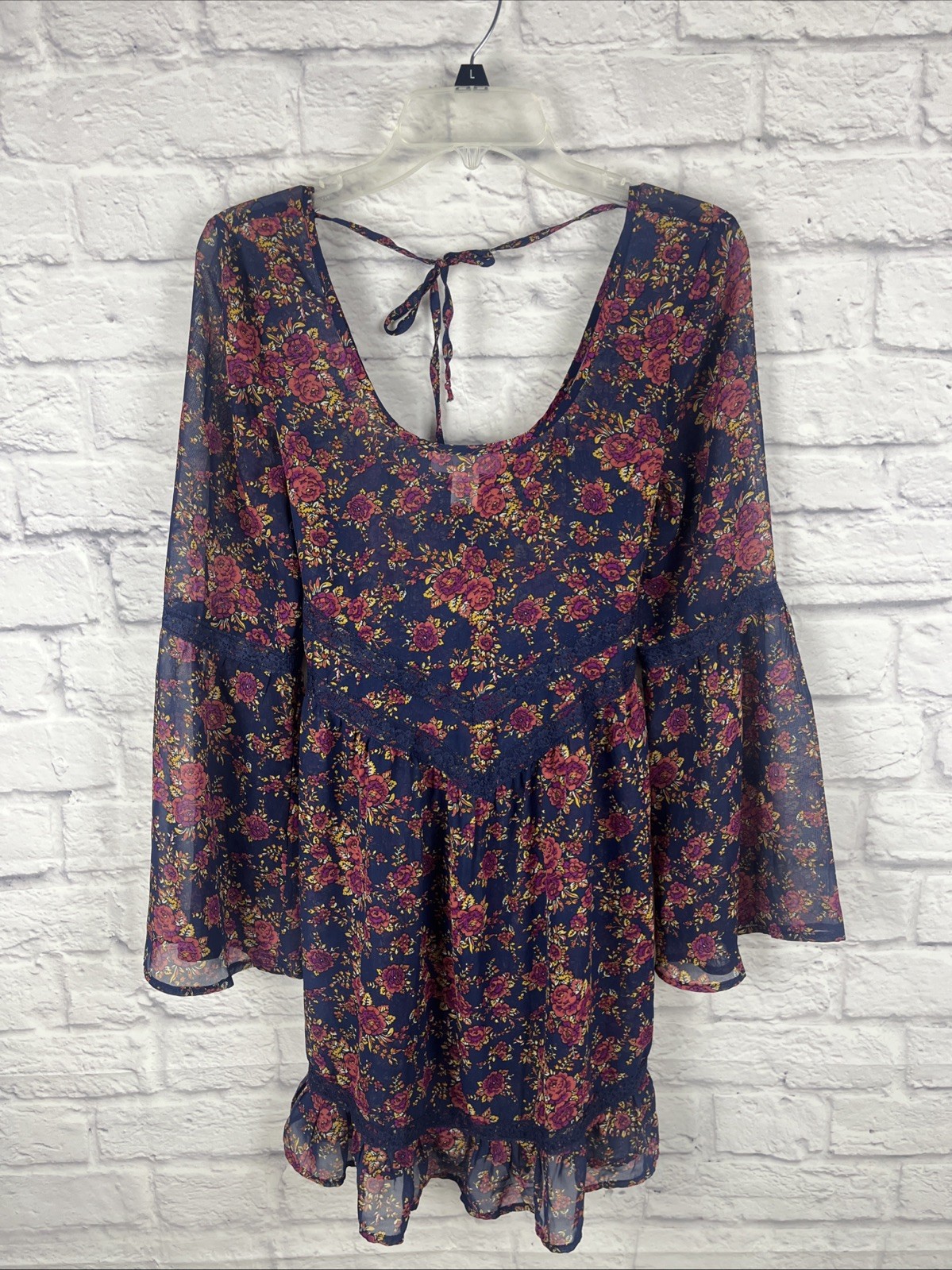 Band Of Gypsies Boho Cottagecore Fairy Sheer Bell Sleeve Dress Size Medium READ