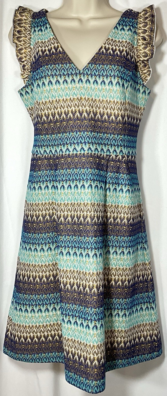Anthropologie | Tabitha Teahouse Dress, V-Neck, Blue & Tan Stripes, size 4