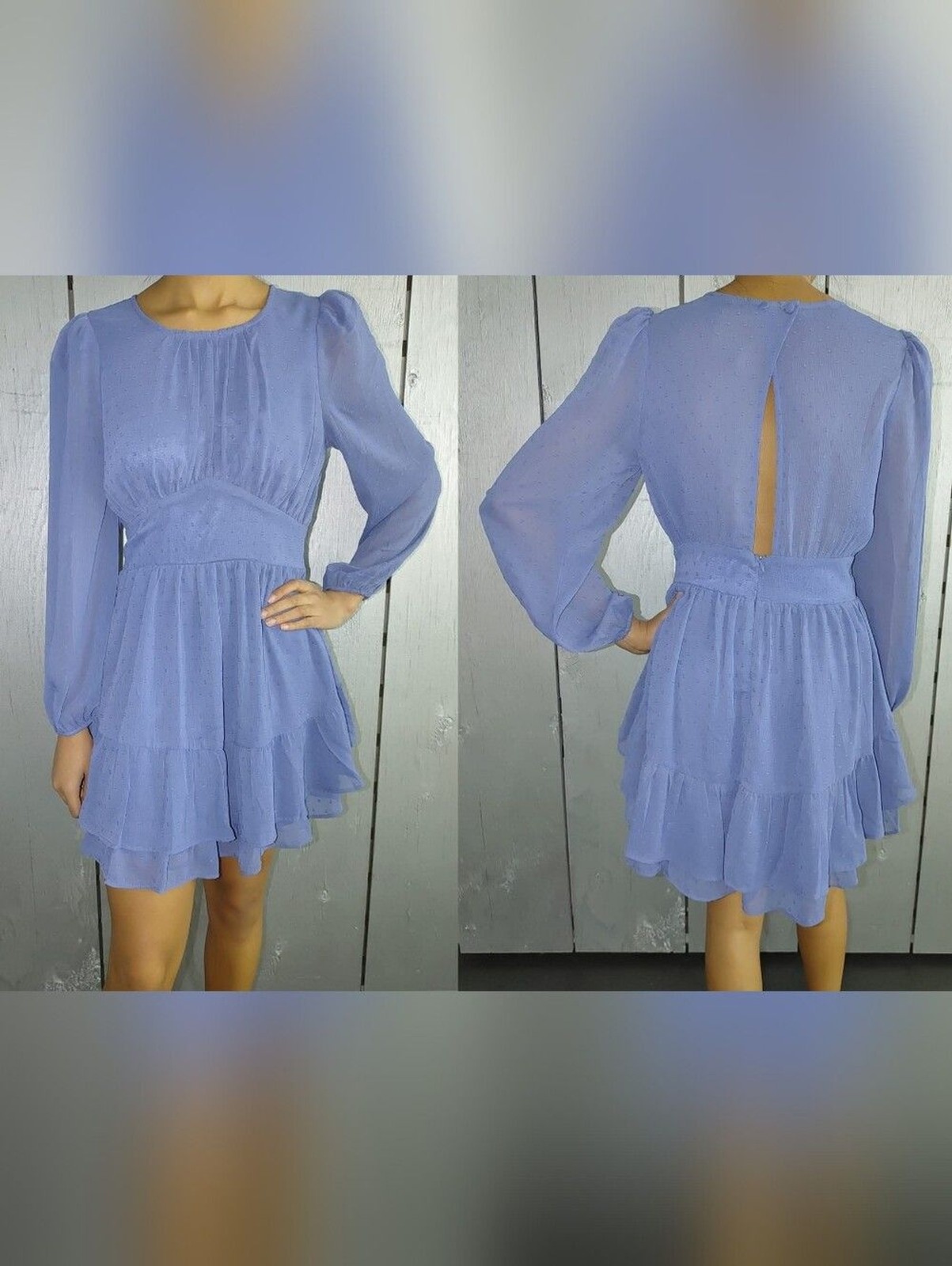 Periwinkle Long-Sleeve Tiered Mini Dress