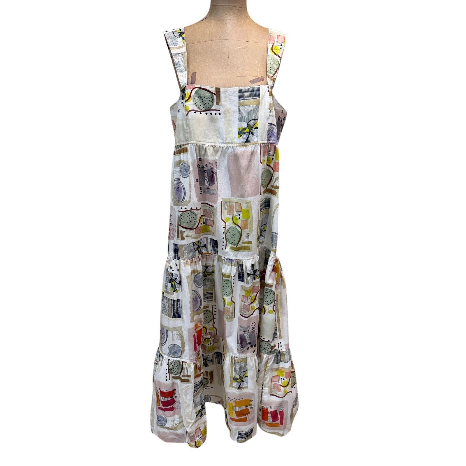 Hunter Bell Maxi Dress Poppy Cotton Square Neckline Tiered Body Large