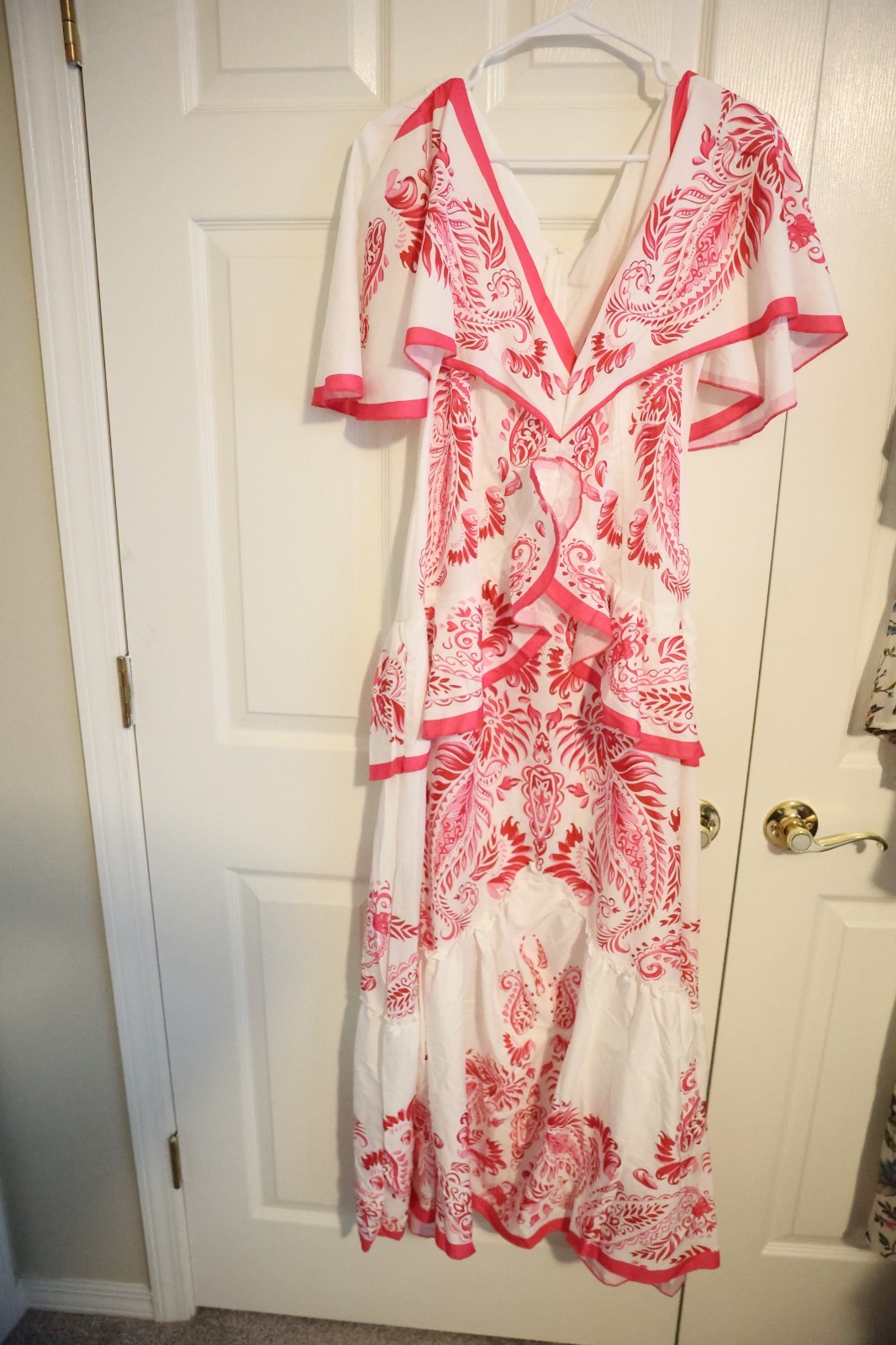 Boho Paisley Fit & Flare Dress – Size L – Hot Pink & White – Excellent Condition
