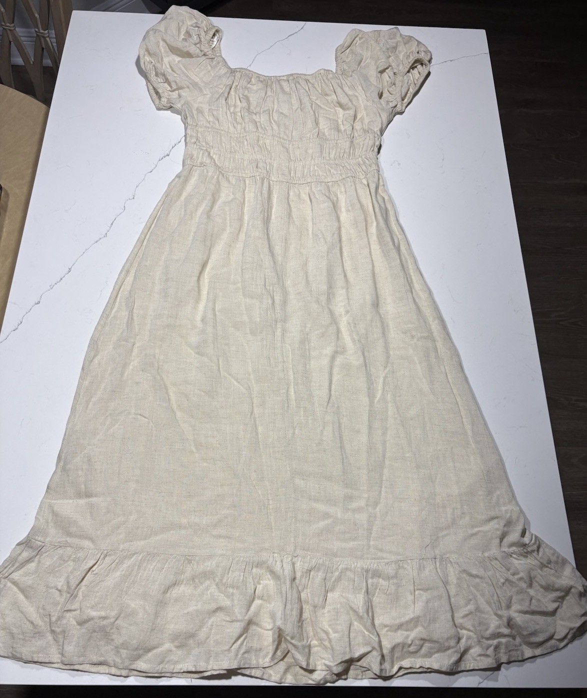 SIM and Sam Women’s Cotton Gauze Maxi Dress Lined, light Beige Size Large