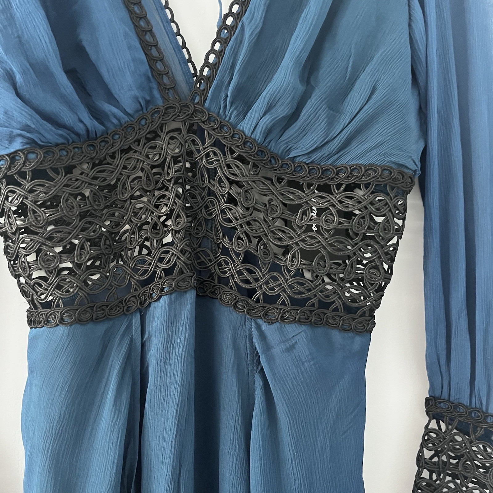 For Love And Lemons Celine Maxi Dress Size S Blue Silk Blend Bohemian NWT