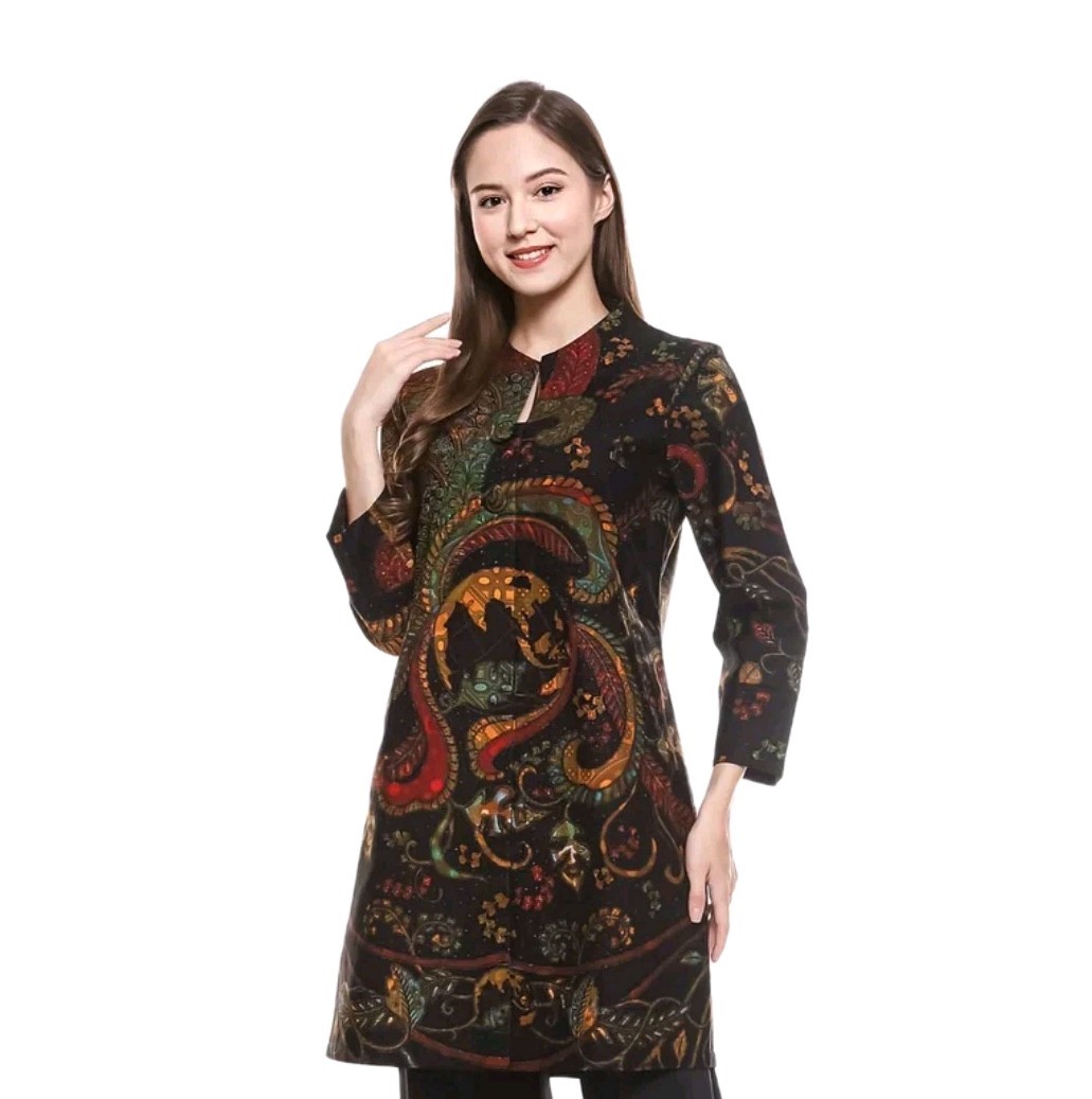 Kedu Batik Women’s Batik Tunic, Black AZZURA Cotton, Formal Women’s Fur Tunic