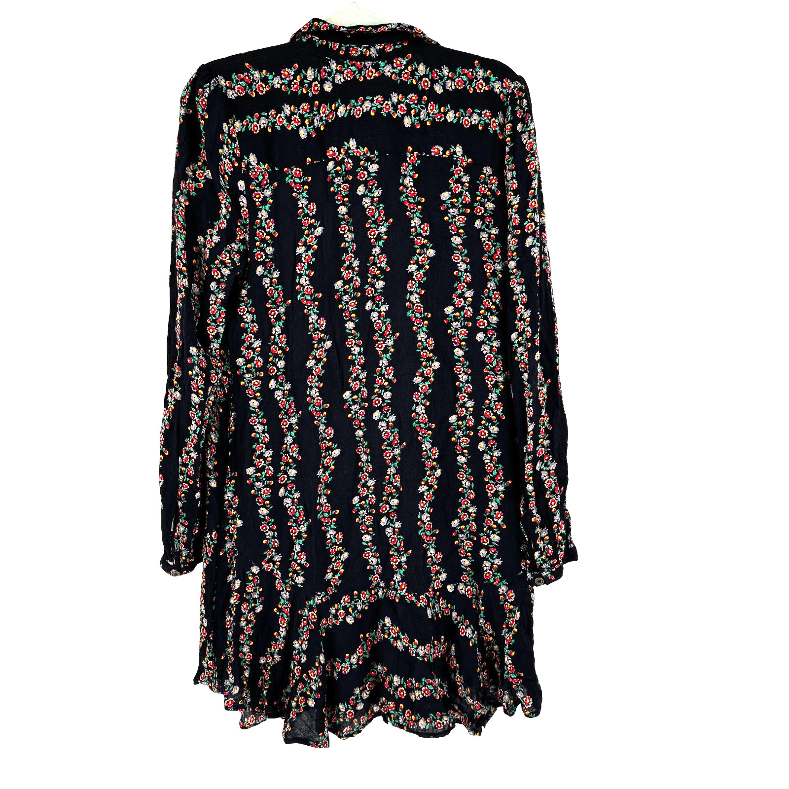Free People Boho Floral Button Down Shirt Dress Women’s Medium Black Long Sleeve
