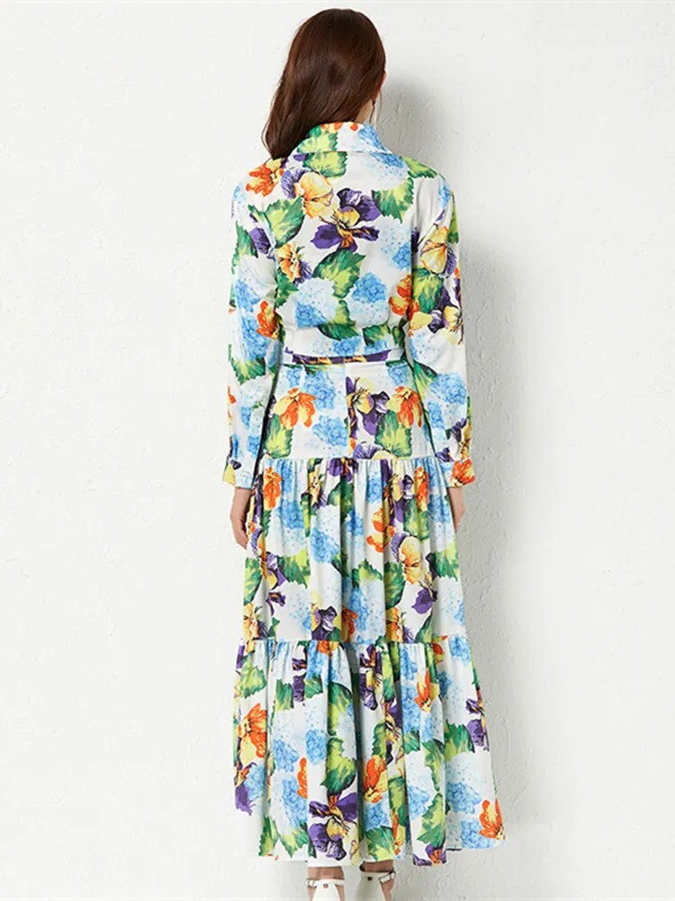 2022 Summer Runway Hydrangea Flower Vacation Maxi Boho Suit Women s-xxl