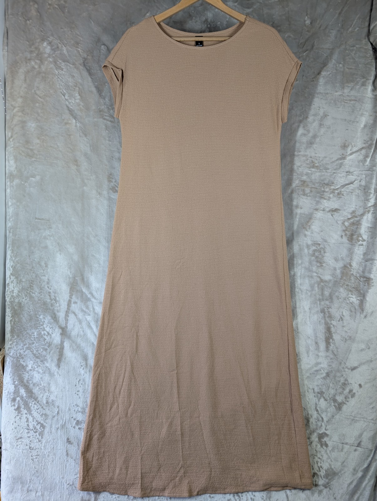 Emery Rose Camel Beige Textured Plisse Midi Dress Size S Small Pit To Pit 20″