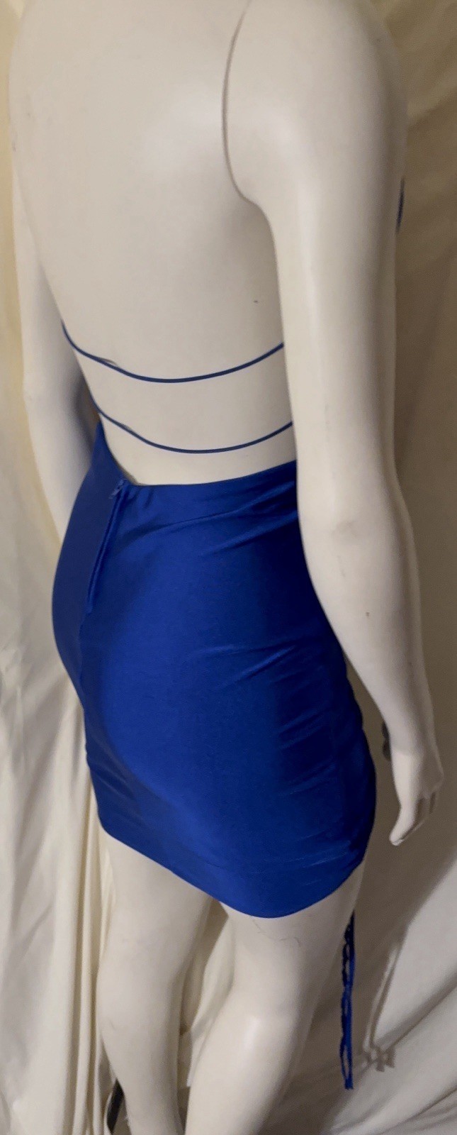 B-Darlin Blue Ruched Strappy Open Back V-Neck Bodycon Mini Dress S