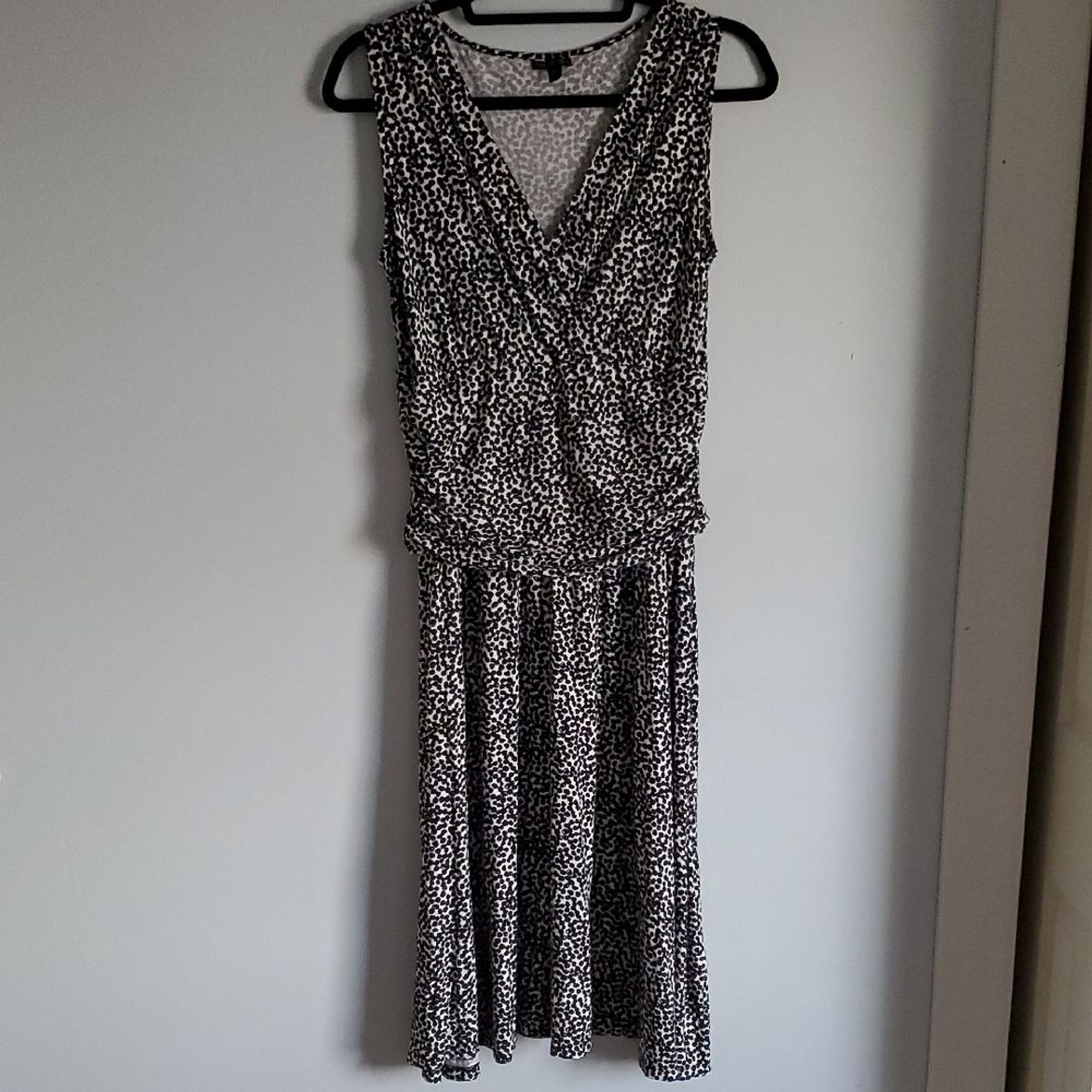 Lafayette 148 New York Flowy Faux Wrap Black White Print Dress Career Evening