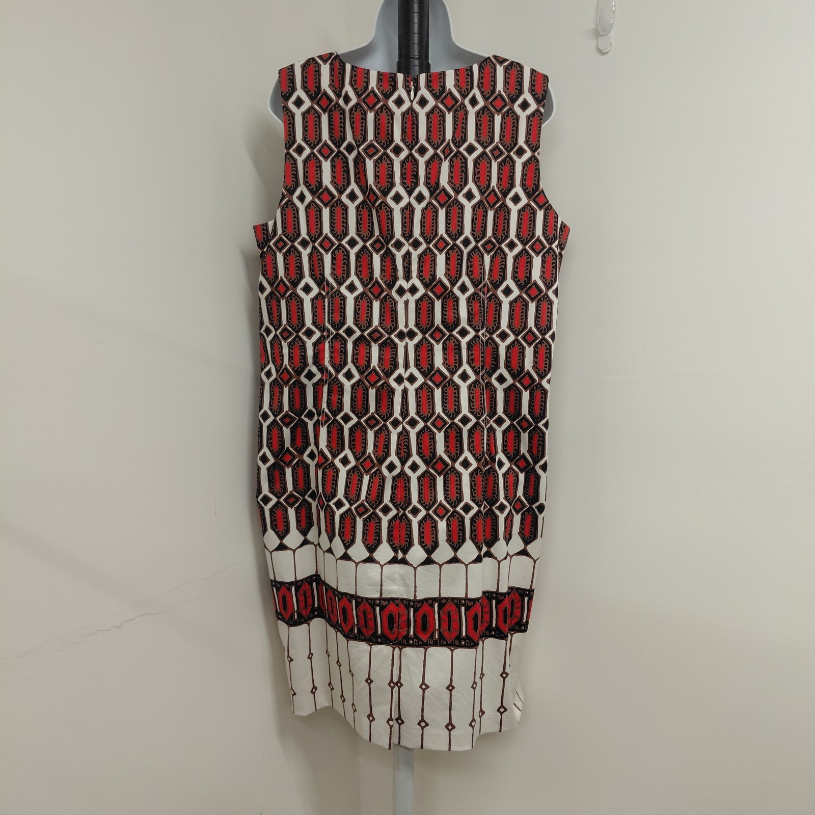 Talbots Shift Dress Women’s Size 14 Red Brown Black White Geometric Sleeveless