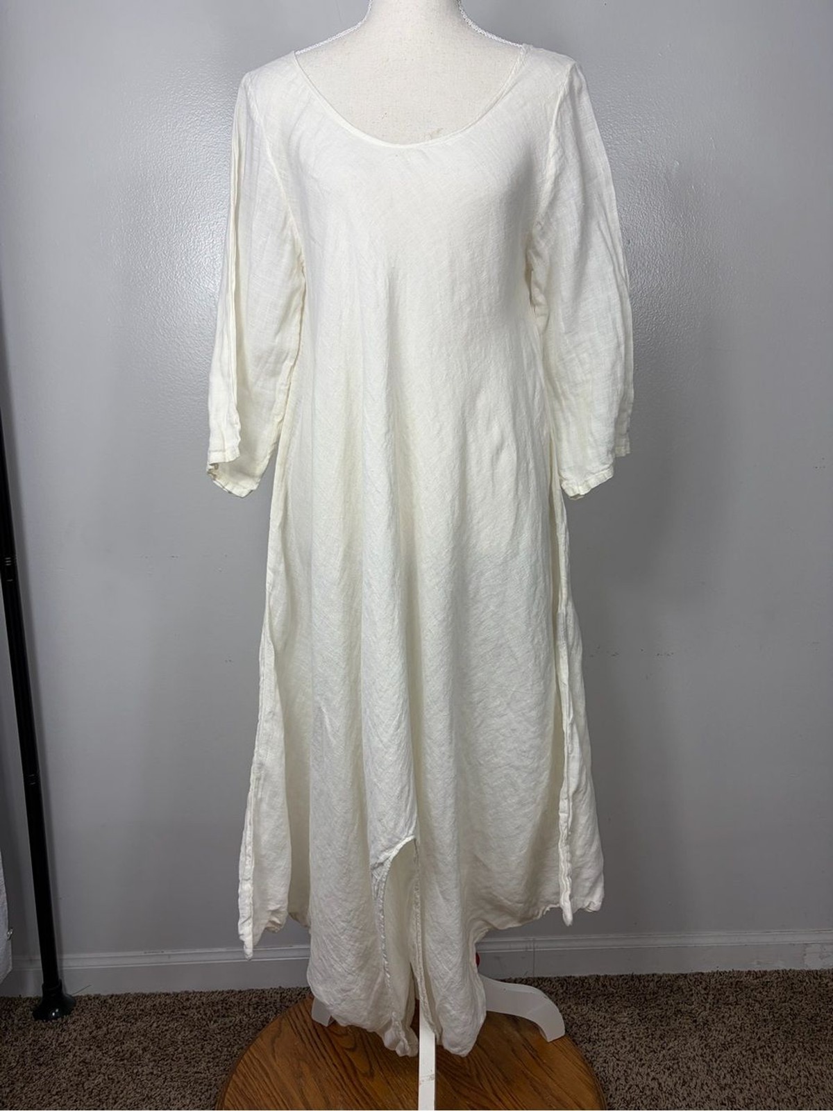La Bottega di Brunella Linen Lagen Dress white 3/4 sleeves M/L