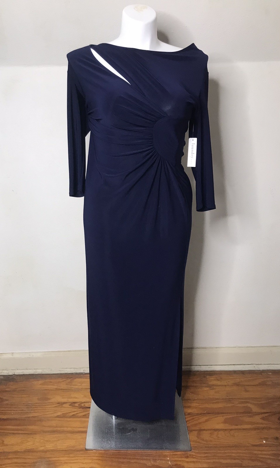 Laundry By Design Navy Blue 3/4 Sleeve Ruched Maxi Dress Size L