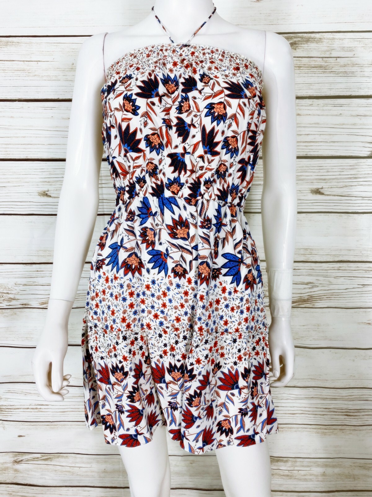 Seafolly Australia Short Sundress Size S White Floral Elastic Waist Sleeveless