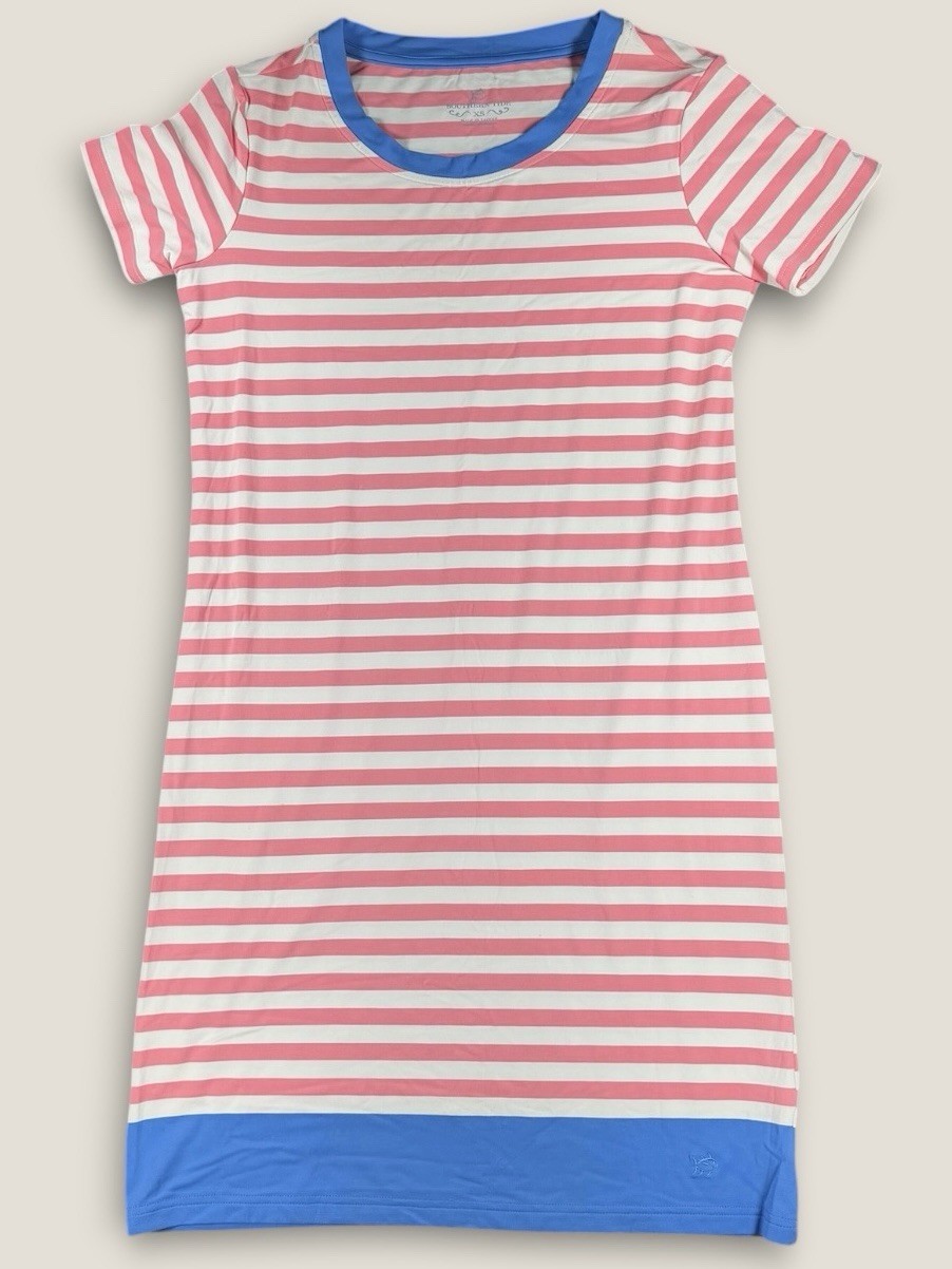 Southern Tide Dress XS Pink White Striped Nylon Spandex T-Shirt Dress Casual