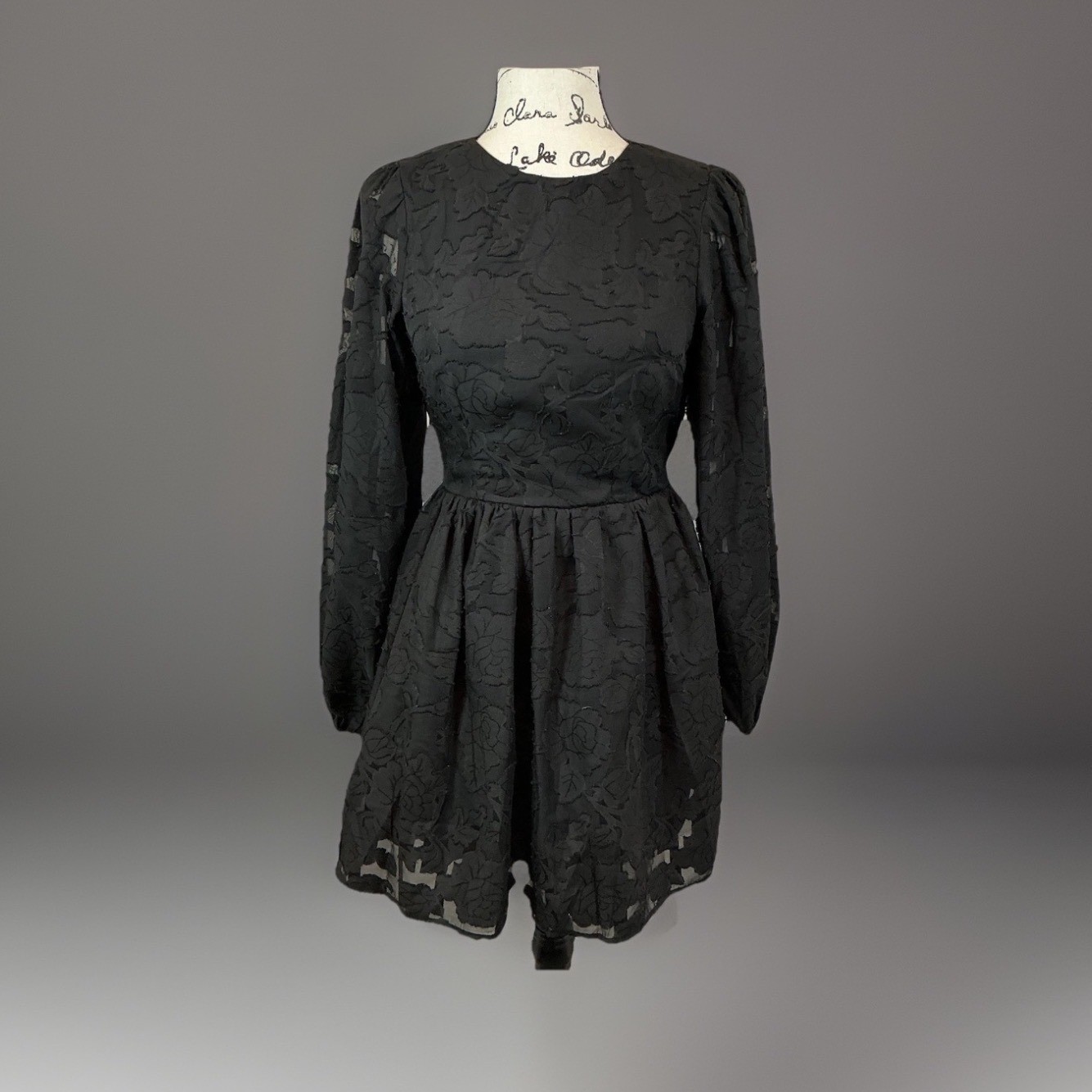 Nasty Gal Collection Black Floral Mini Dress Long Sleeve Open Back UK 6 US 2