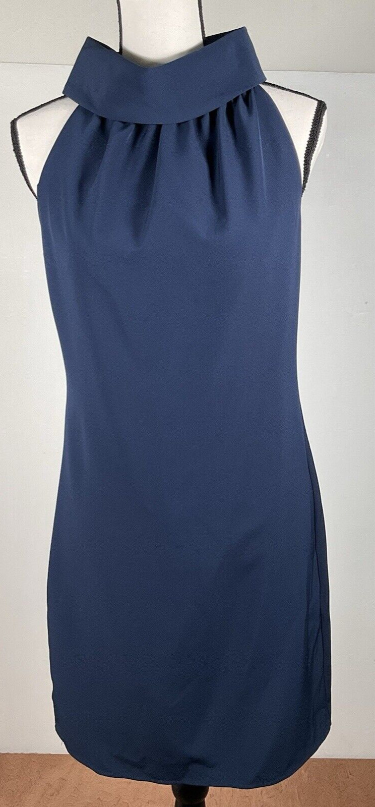 Sail to Sable dress XS Navy Sleeveless Fold Over Collar Button Back Sheath LINED