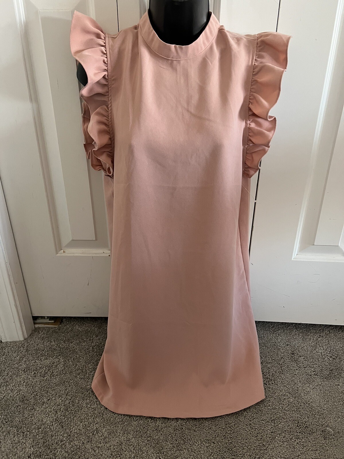 TCEC Ruffle Sleeve Short Shift Dress Peach Small Sleeveless 100% Polyester NWOT