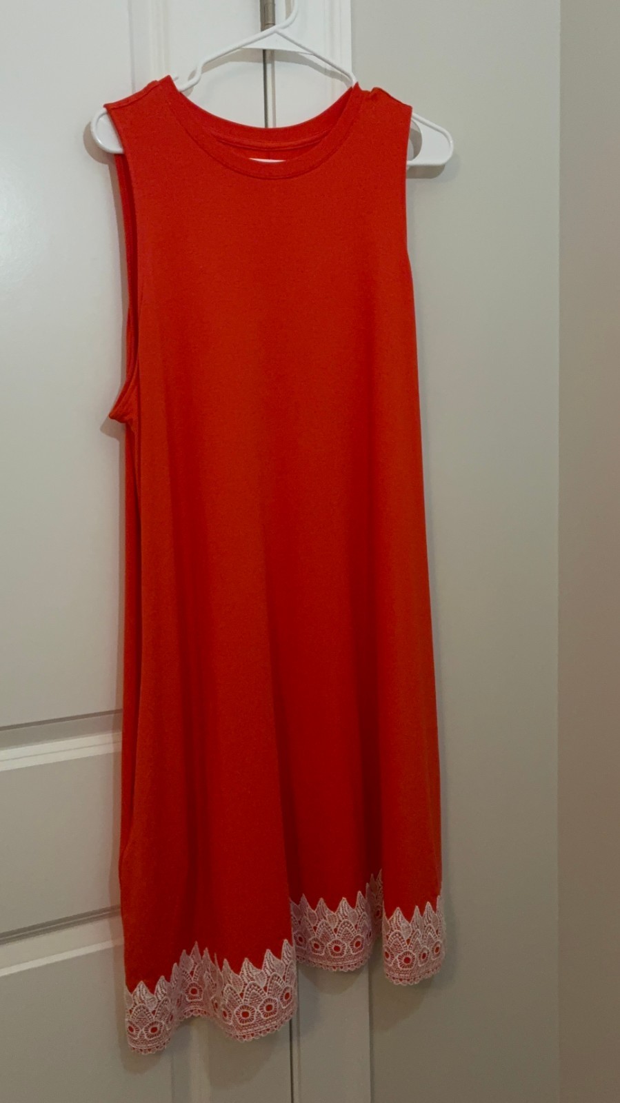 TimeandTru Women’s Sleeveless Knit Swing Dress XL Orange Lava with HandSewn lace