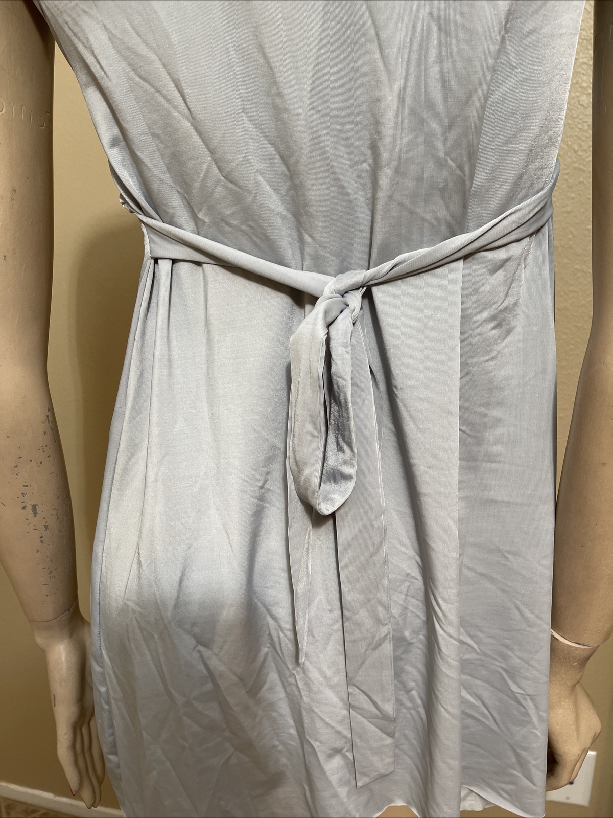 Women’s Blue Grey Polyester Casual Summer Tied Ruffles Mini Size L Blouse Dress