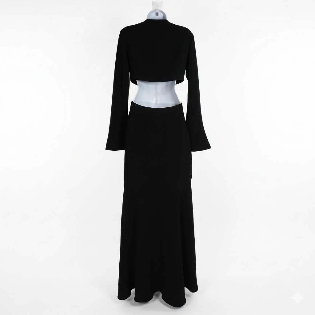 A.L.C. Issa Cutout Black Evening Gown Maxi Dress Size 4 Long Flare Sleeve VNeck
