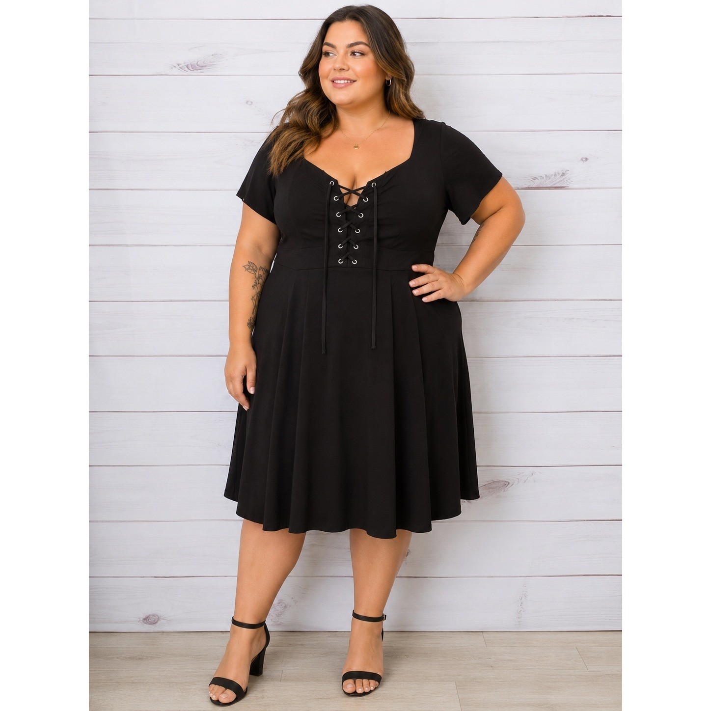 Torrid Womens Black Challis Lace Up Front Skater Dress Short Sleeve Plus Size 4