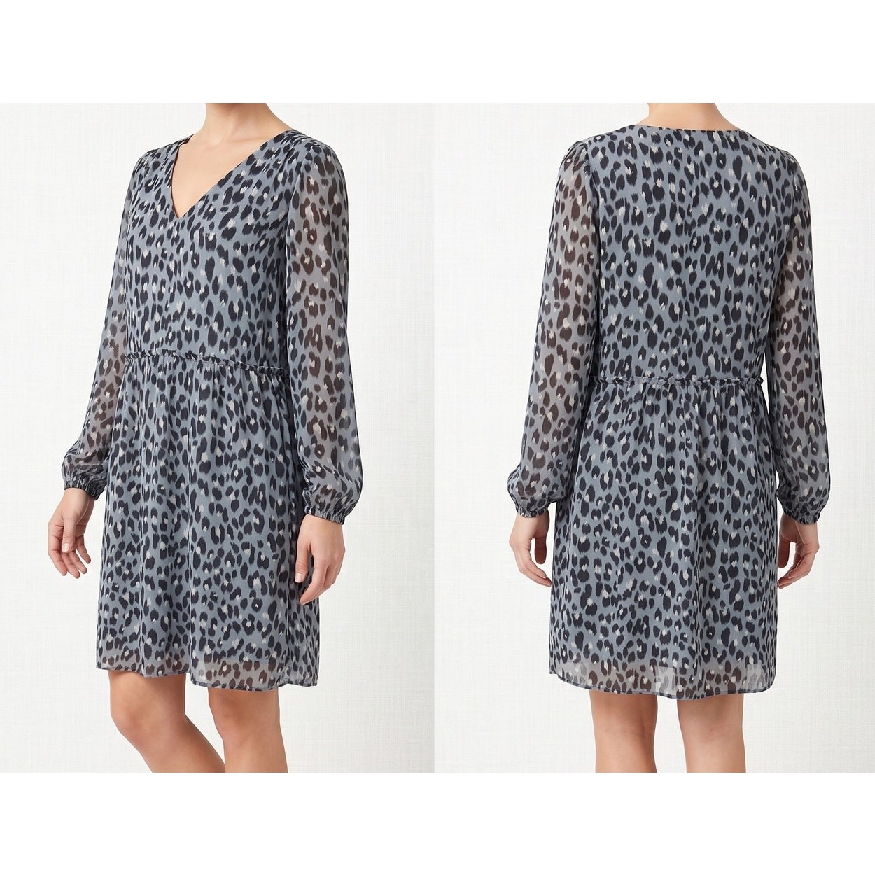 LOFT Medium Dress Blue Gray Black White Cheetah Print 100% Polyester