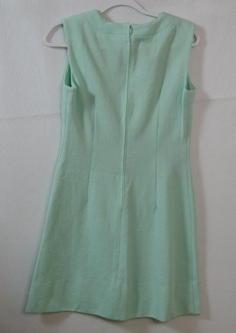 Vintage Mint Green Textured Handmade Look Shift Dress Sleeveless Mod MCM Sz M L