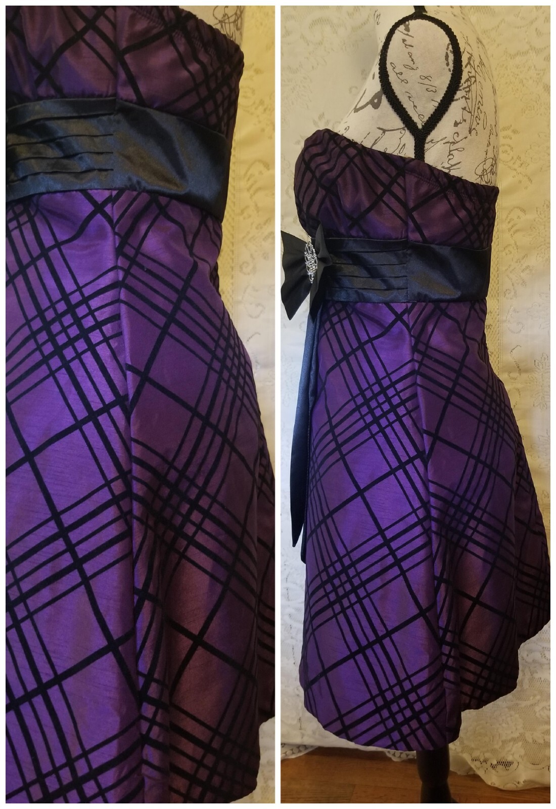 Heart Soul Mini Slvls Party Dress Medium Purple Velvet Satin Bow Rhinestone EUC