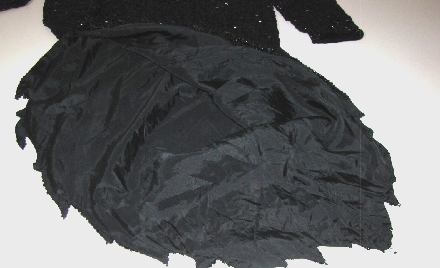 Vtg AJ. BARI Beaded & Sequin Silk Black Formal Maxi Gown Diagonal-hem Wm. 10