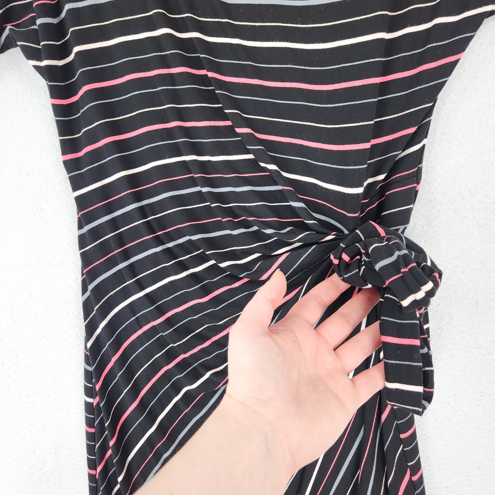 Ann Taylor Dress Womens Small Black Colorful Striped Dolman Sleeve Sheath Casual