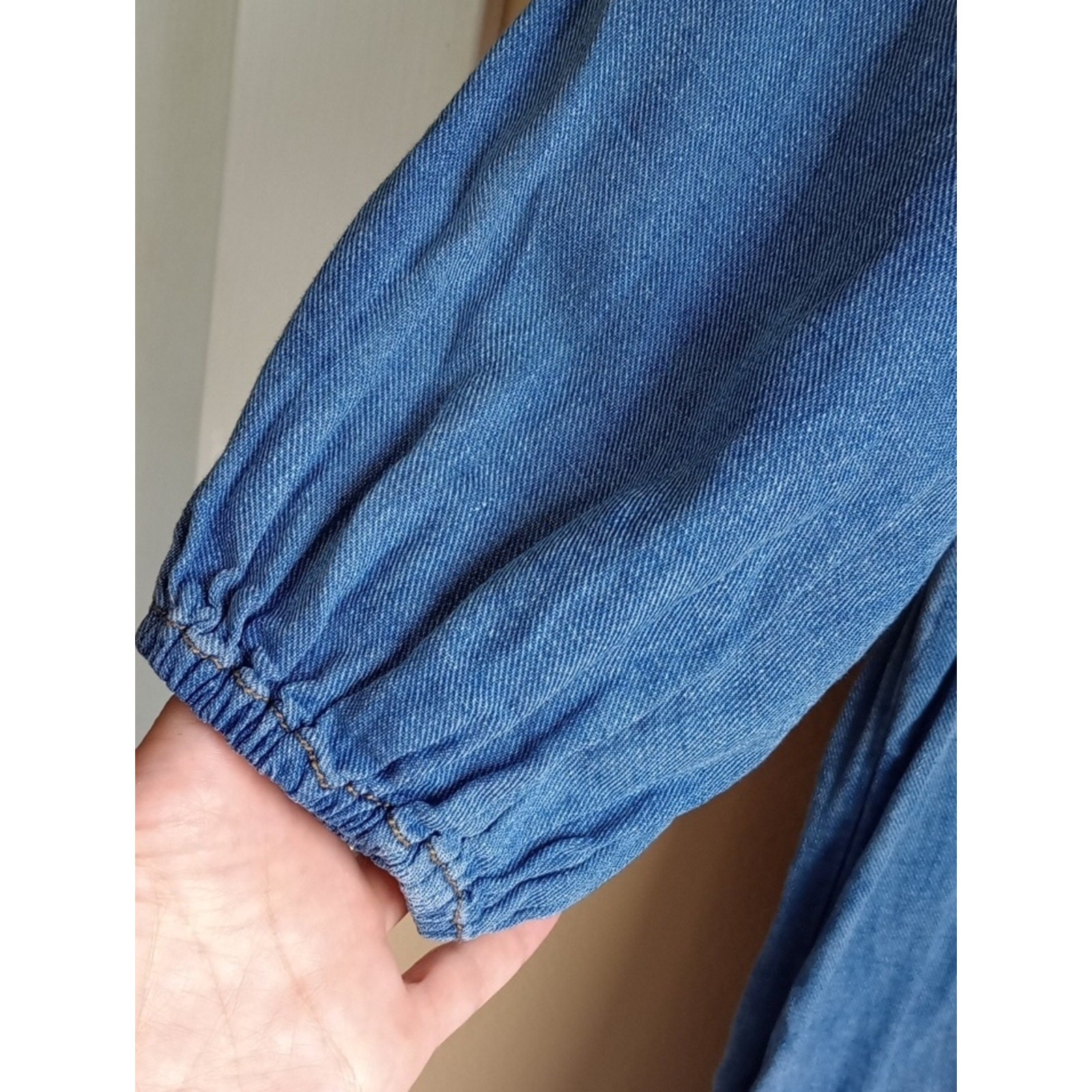 Anthropology Jean Button Front Long Sleeve Distressed Full Maxi Pockets Size S