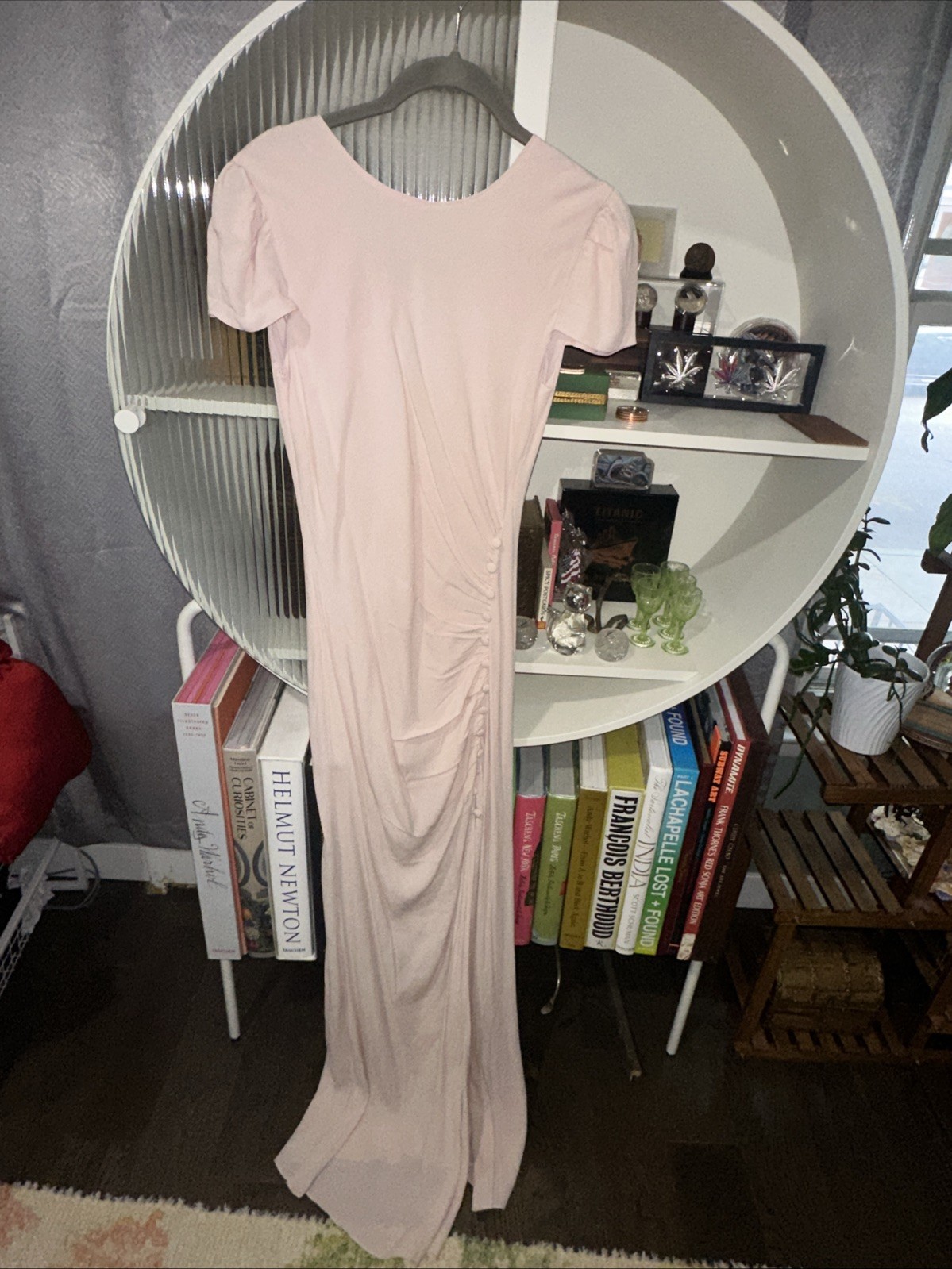 Free People NWT Light Rose Pink Long Dress With Slit And Button Details