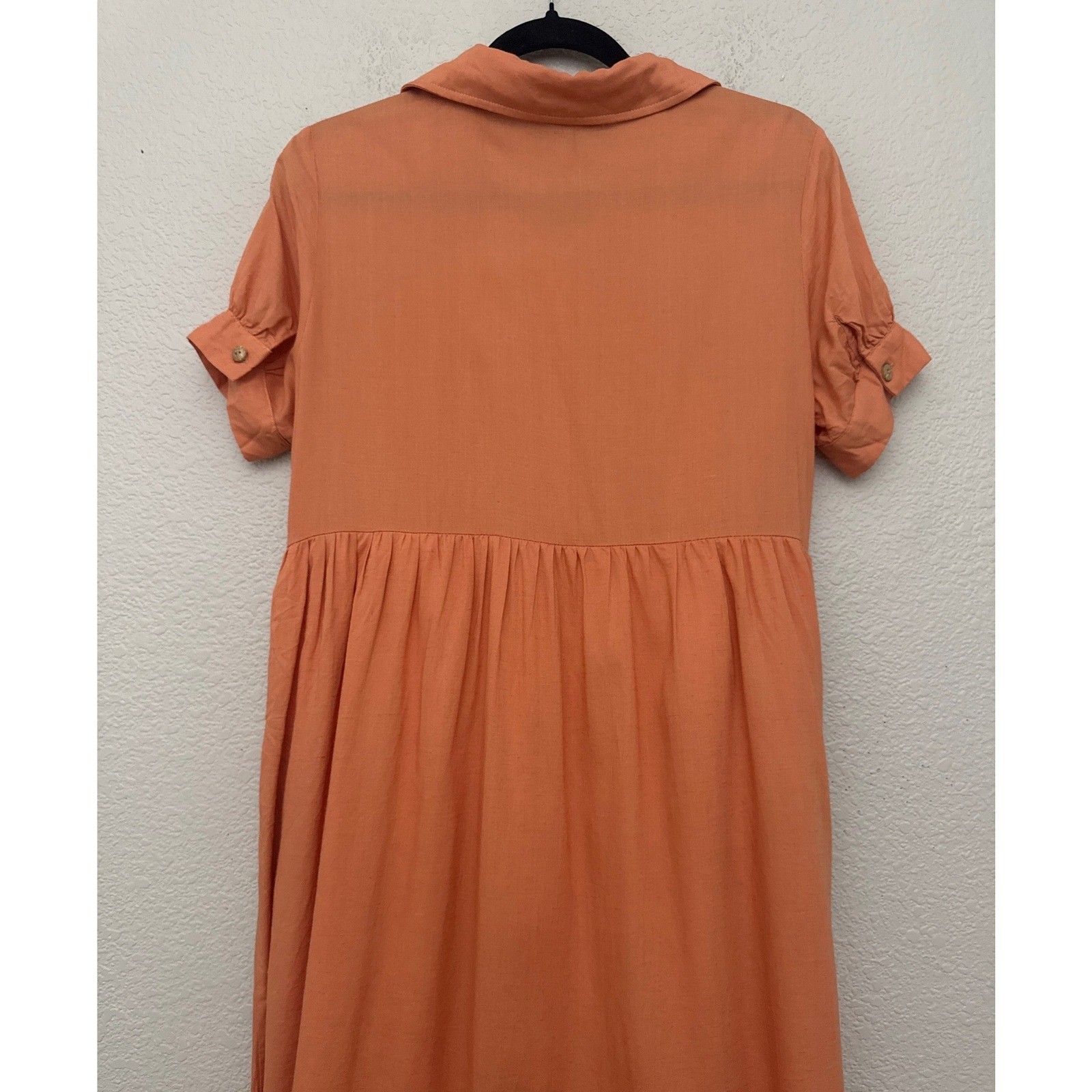 NWT Roolee Button Front Dress Orange Babydoll Short Sleeve Linen Blend Medium