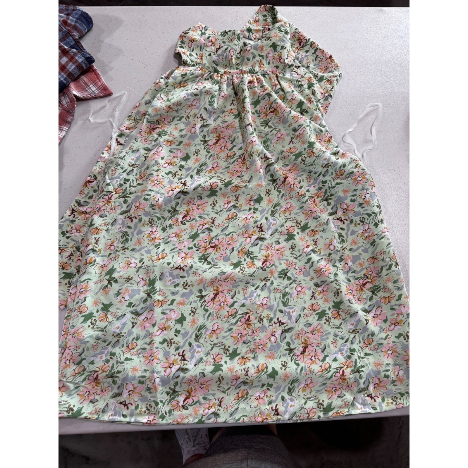 Entro Womens Floral Sleeveless Midi Dress Sage Green Pink Flower Print Small NWT
