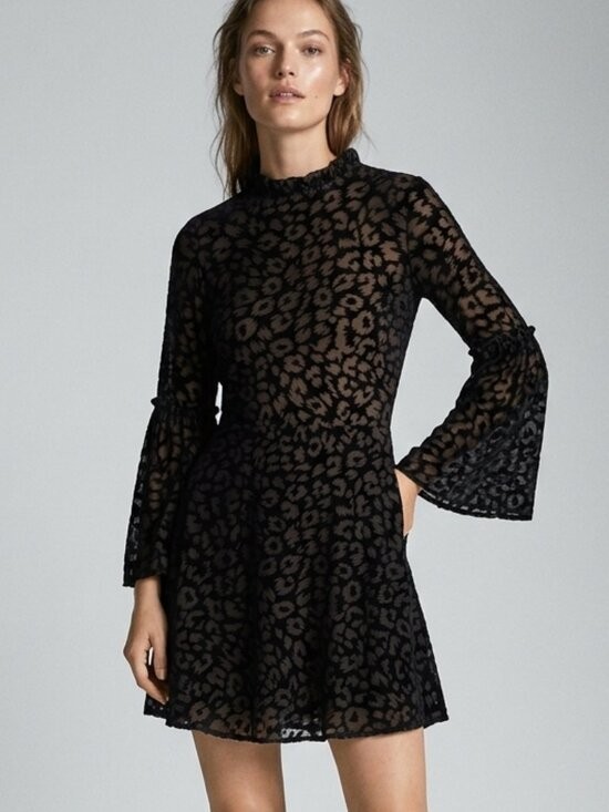 DESIGN LAB Lord & Taylor Velvet Burnout Dress Sz S Black Animal Print Mini Black