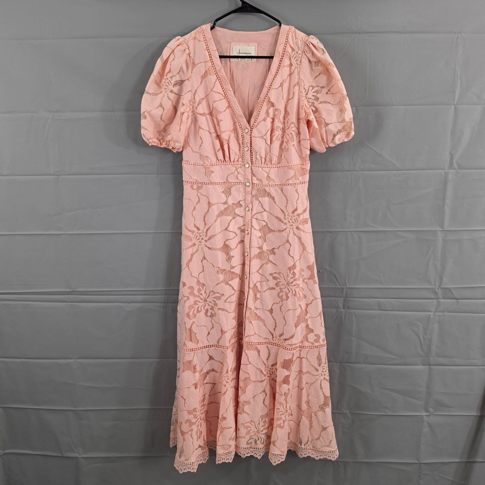 Anthropologie Dress 8 The Ophelia Puff Sleeve Lace Maxi Pink Puff Sleeve Boho