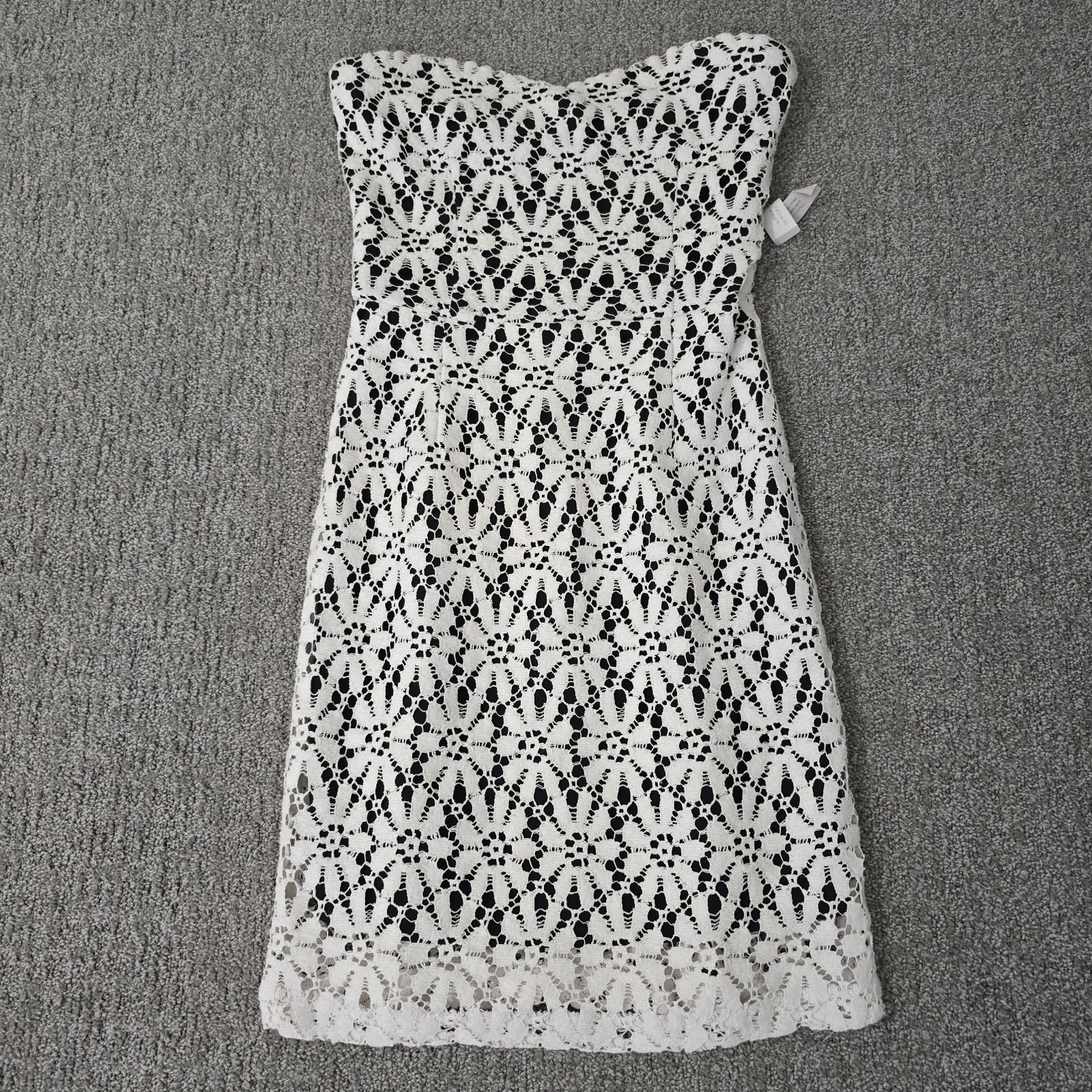 AQUA Strapless Lace Dress White Crochet Overlay Fit Flare Womens S NWT
