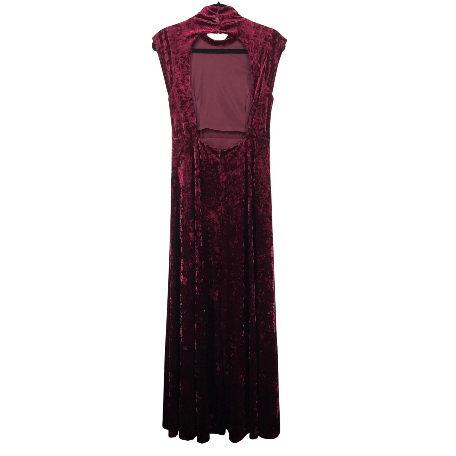 Lulus Size Large In The Louvre Open Back Maxi Dress Burgundy Crushed Velvet Slit