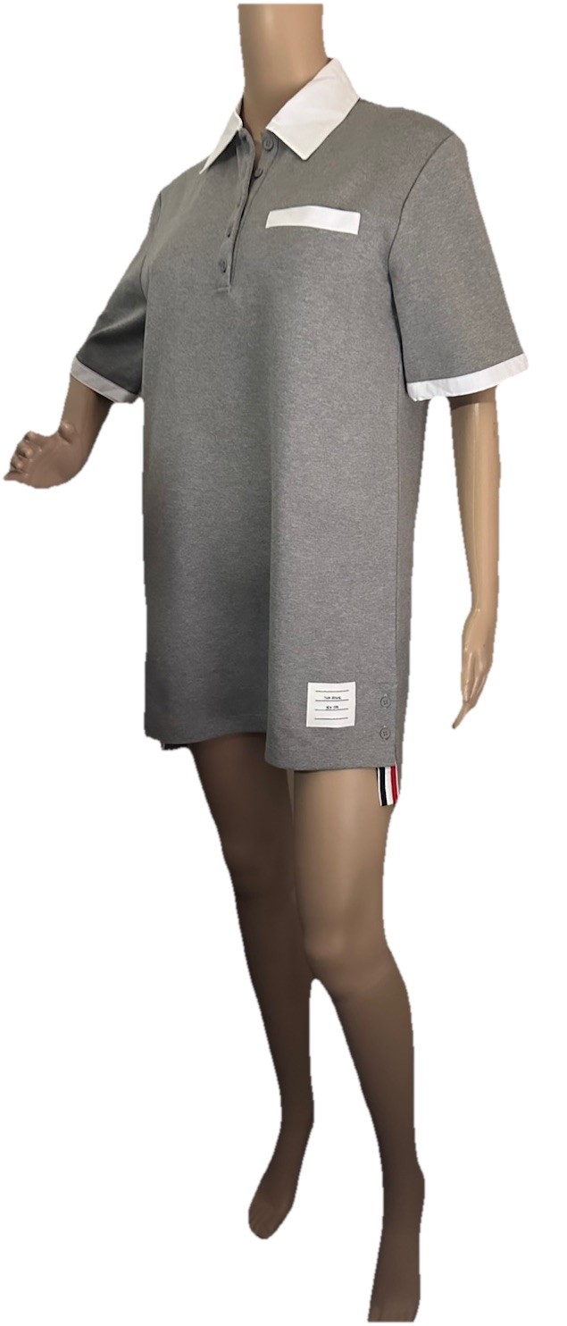 New $990 Thom Browne Women Cotton Piqué Mini Polo Dress Grey 40/4 Italy
