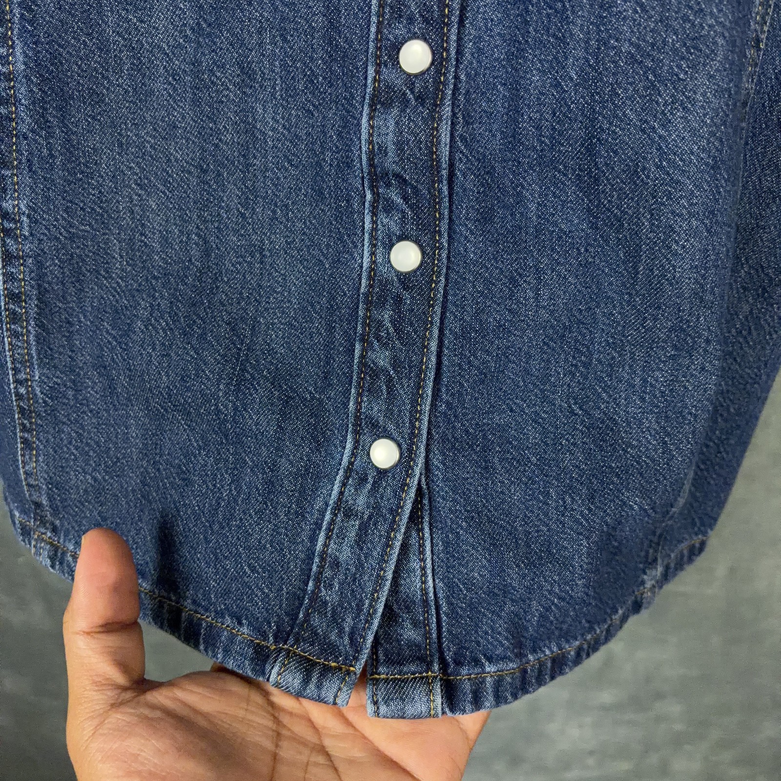 Levis Western Denim Pearl Snap Mini Dress Womens Size Medium Cowgirl Americana
