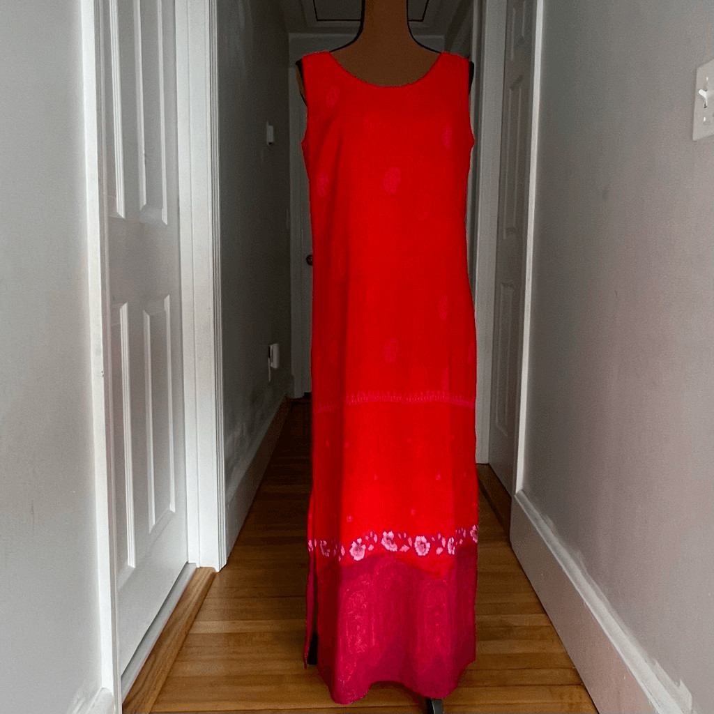 A Wild Thyme Vintage Sheer Patterned Boho Overlay Maxi Dress Red Boho, Women’s 6