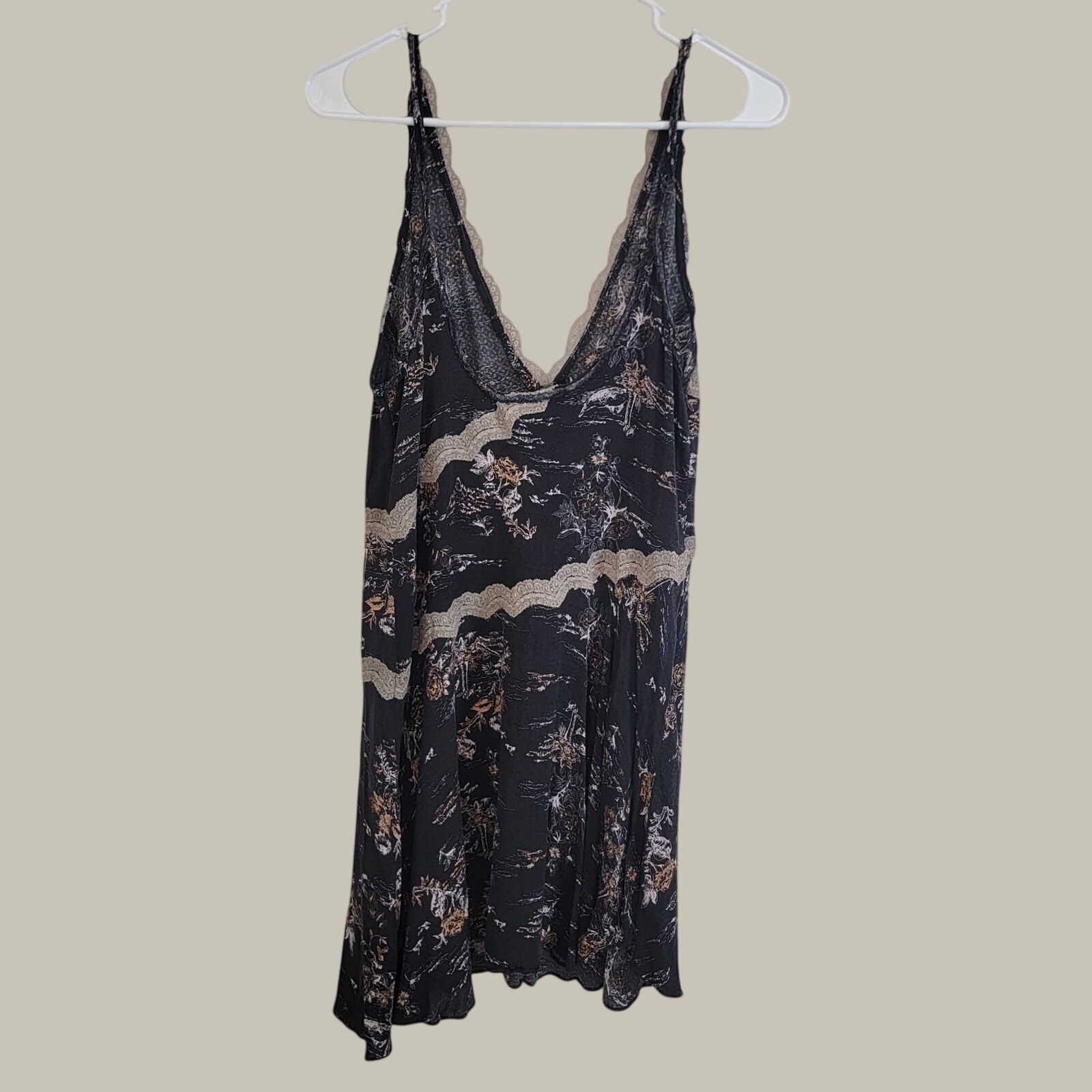 Intimately Free People Floral Lace Trim Slip Dress Small Trapeze Boho Festival