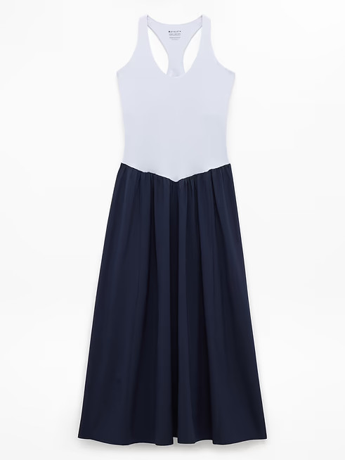 Athleta XSP PETITE Moment Hybrid Dress, Navy /Dove Padded Shelf Bra Long NWT NEW