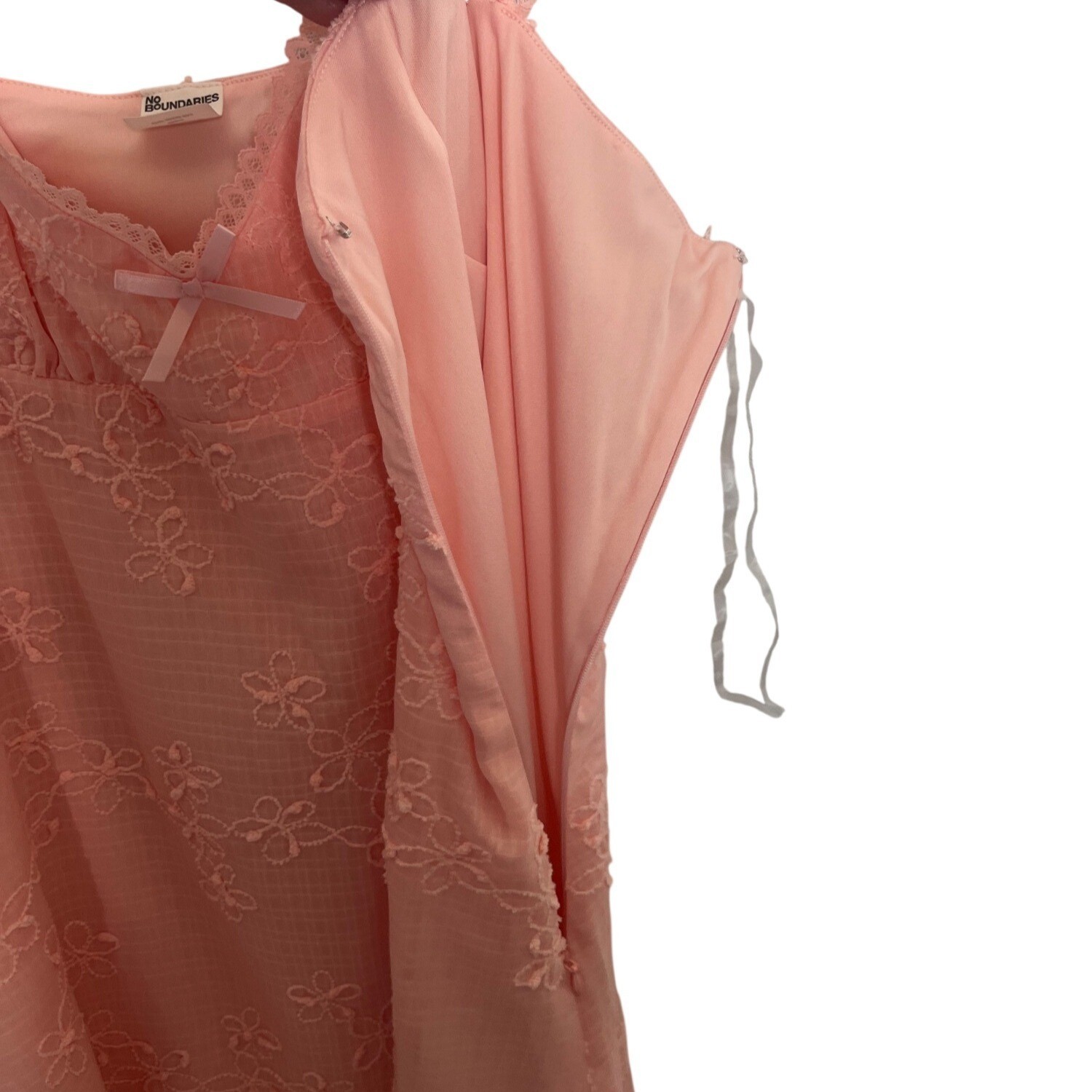 No Boundaries Ruffle Strap Dress XXL Pink New Floral Embroidered Mini Summer