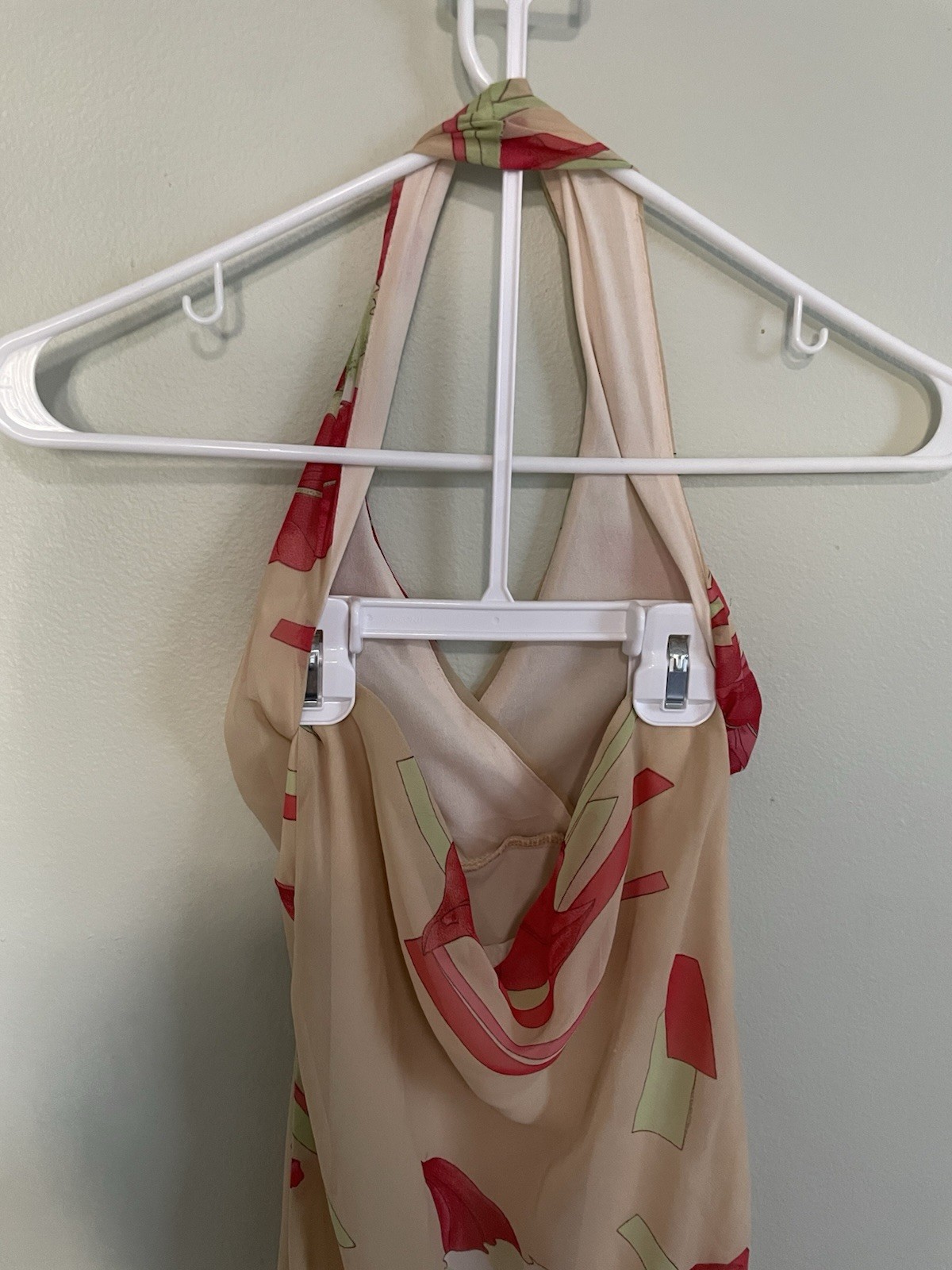 Gorgeous Floral Halter Midi Dress Beige with Pink&Green Floral Hawaiian Dress
